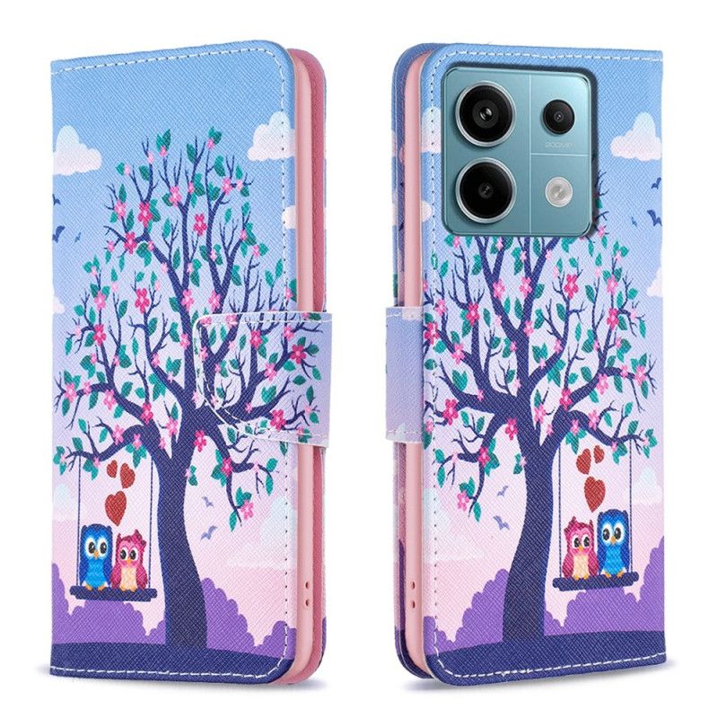 Kožený Kryt Na Xiaomi Redmi Note 13 Pro 5g Dvě Sovy Na Houpačce