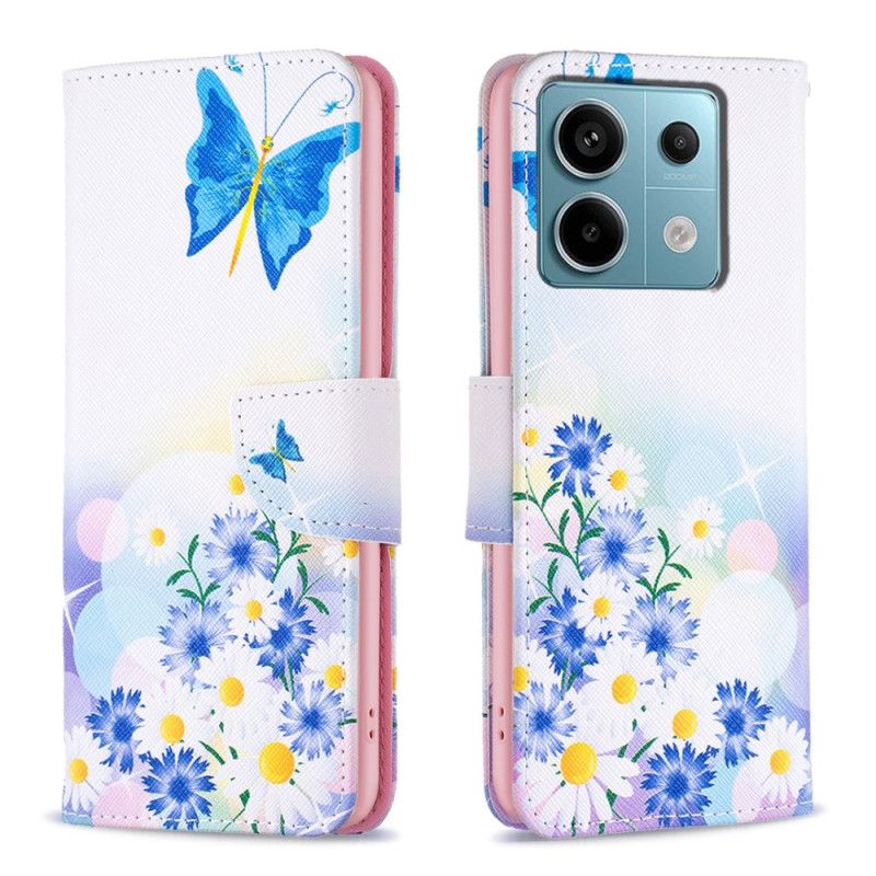 Kožený Kryt Xiaomi Redmi Note 13 Pro 5g Motýl A Květiny