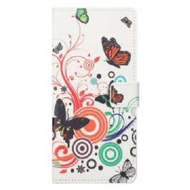 Kožený Kryt Xiaomi Redmi Note 13 Pro 5g Motýli Na Bílém Pozadí