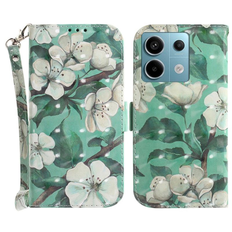 Peněženková Pouzdra Xiaomi Redmi Note 13 Pro 5g Akvarelové Květiny S Popruhem