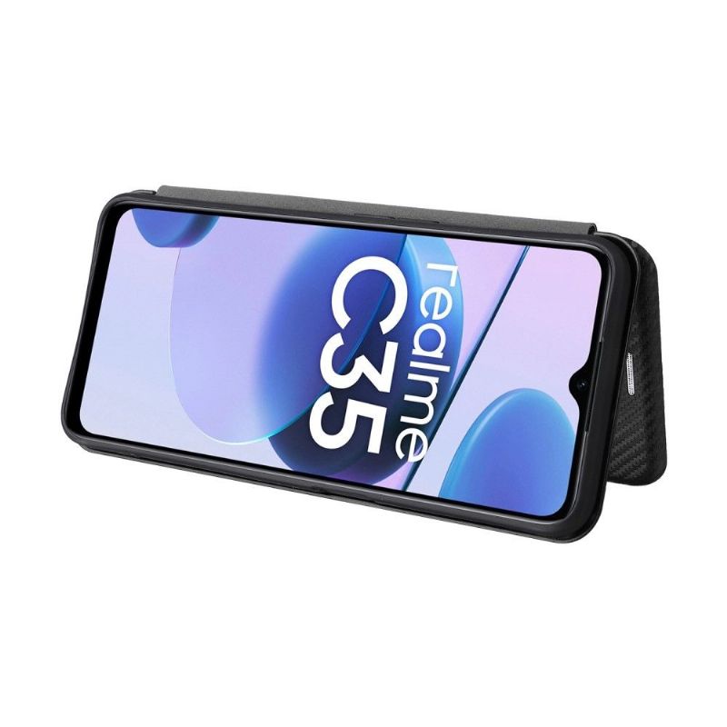 Flipové Pouzdro Na Realme C35 Koženka Z Uhlíkových Vláken