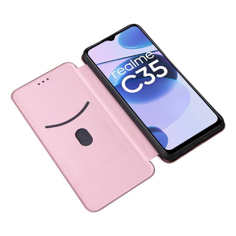 Flipové Pouzdro Na Realme C35 Koženka Z Uhlíkových Vláken