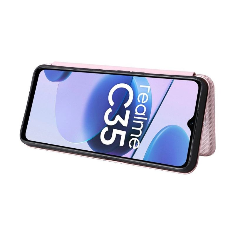 Flipové Pouzdro Na Realme C35 Koženka Z Uhlíkových Vláken