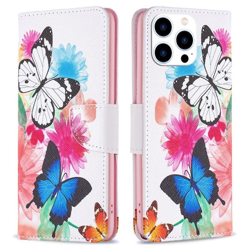 Flipové Pouzdro Na iPhone 14 Pro Akvarel Motýli