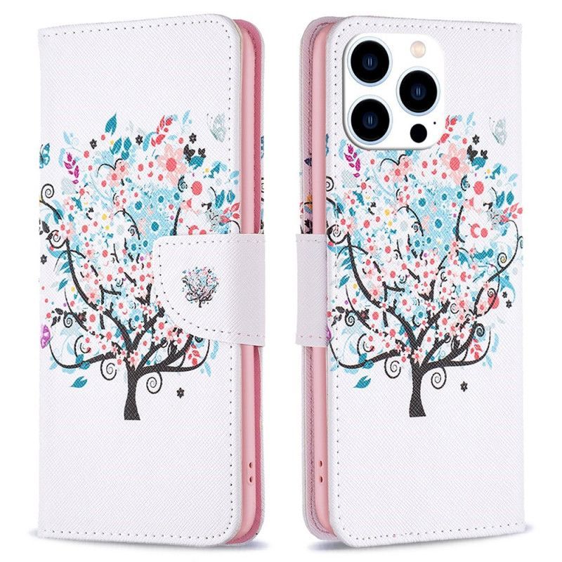 Flipové Pouzdro Na iPhone 14 Pro Květovaný Strom