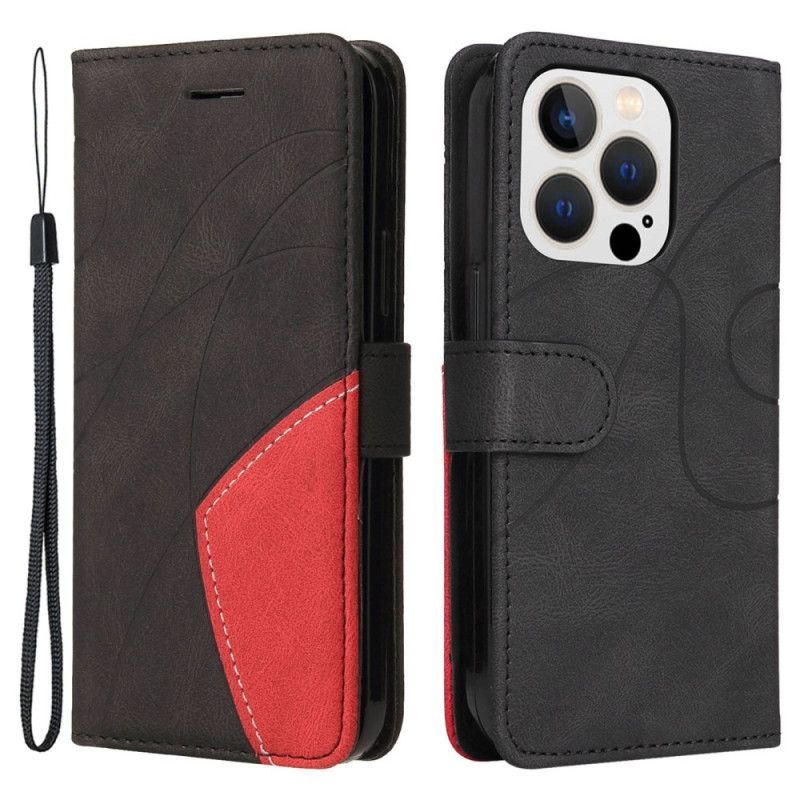 Flipové Pouzdro Na iPhone 14 Pro Na Lana Dvoubarevný Pásek