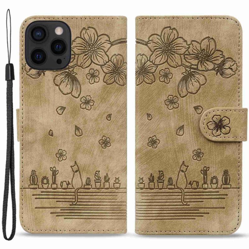 Flipové Pouzdro Na iPhone 14 Pro Na Lana Strappy Cat Print