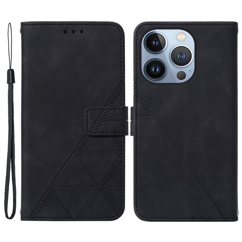 Flipové Pouzdro Na iPhone 14 Pro Na Lana Trojúhelníky Popruhů