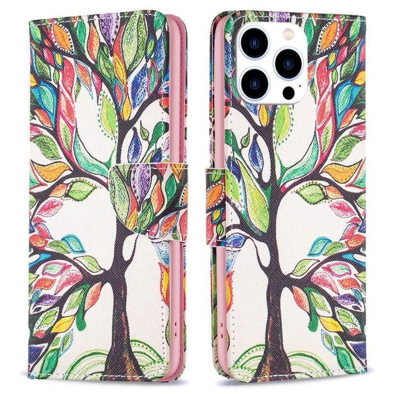 Flipové Pouzdro Na iPhone 14 Pro Malování Stromů