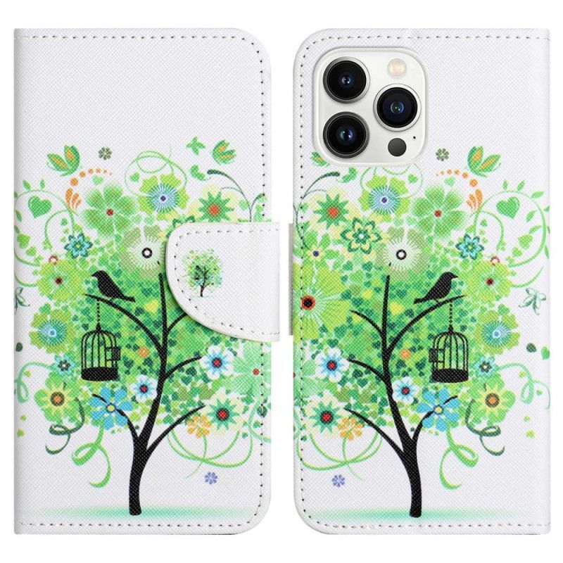 Flipové Pouzdro Na iPhone 14 Pro Zelený Strom