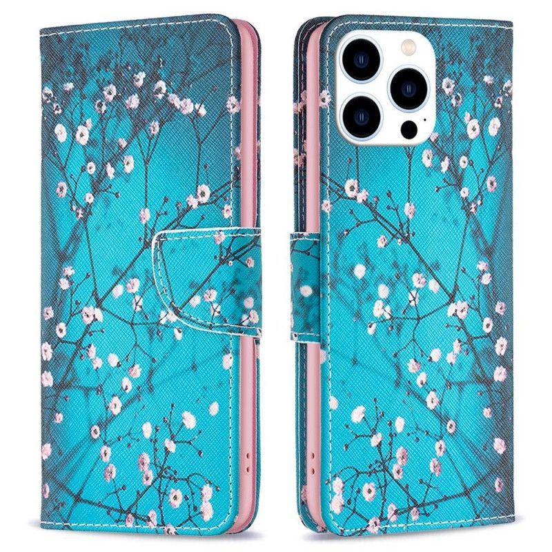 Kožené Pouzdro Na iPhone 14 Pro Kvetoucí Větve