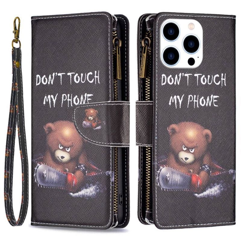 Kožené Pouzdro Na iPhone 14 Pro Peněženkové Pouzdro Medvědí Peněženka