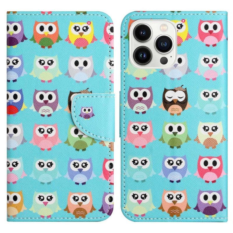 Kožené Pouzdro Na iPhone 14 Pro Soví Kmen