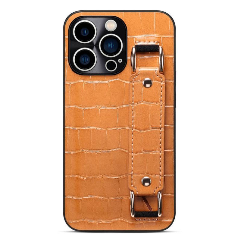Kryt Na iPhone 14 Pro Držák Karet S Podpůrným Popruhem Croco