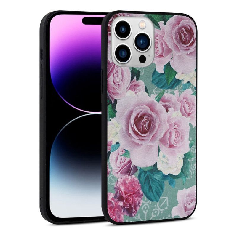 Kryt Na iPhone 14 Pro Květinová Umělá Kůže