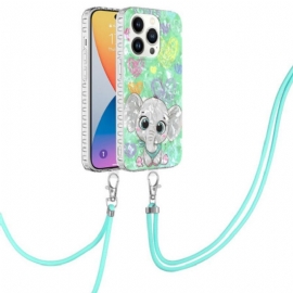 Kryt Na iPhone 14 Pro Na Lana Šňůrový Styl Slona