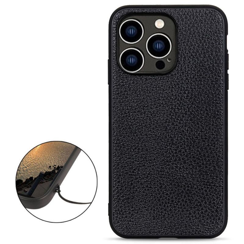 Kryt Na iPhone 14 Pro Pravá Kůže Litchi