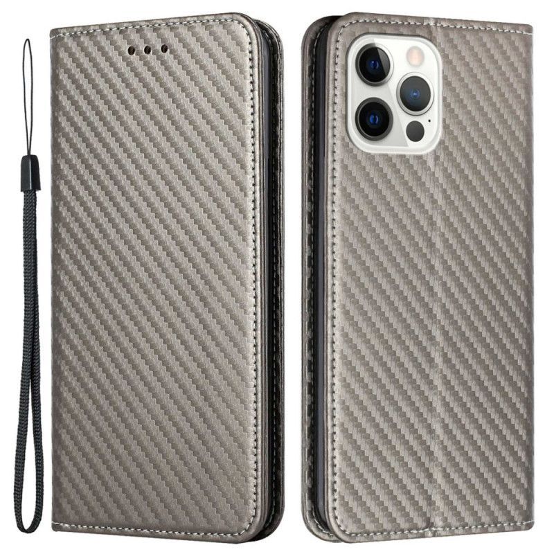 Kryty Na Mobil Na iPhone 14 Pro Na Lana Flipové Pouzdro Strappy Carbon Fiber Style