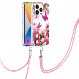 Kryty Na Mobil Na iPhone 14 Pro Na Lana Motýli Ve Stylu Stahovací Šňůrky