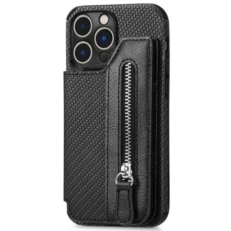 Kryty Na Mobil Na iPhone 14 Pro Peněženkové Pouzdro Peněženka A Stojan Z Uhlíkových Vláken