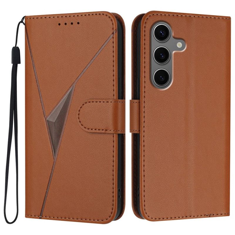 Kožený Kryt Na Samsung Galaxy S25 5g Šňůrka S Trojúhelníkovým Vzorem