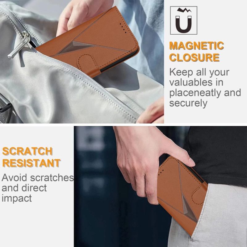 Kožený Kryt Na Samsung Galaxy S25 5g Šňůrka S Trojúhelníkovým Vzorem