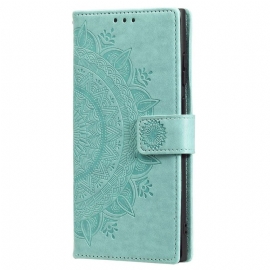 Kožený Kryt Samsung Galaxy S25 5g Peněženka S Mandalovým Sluncem A Šňůrkou