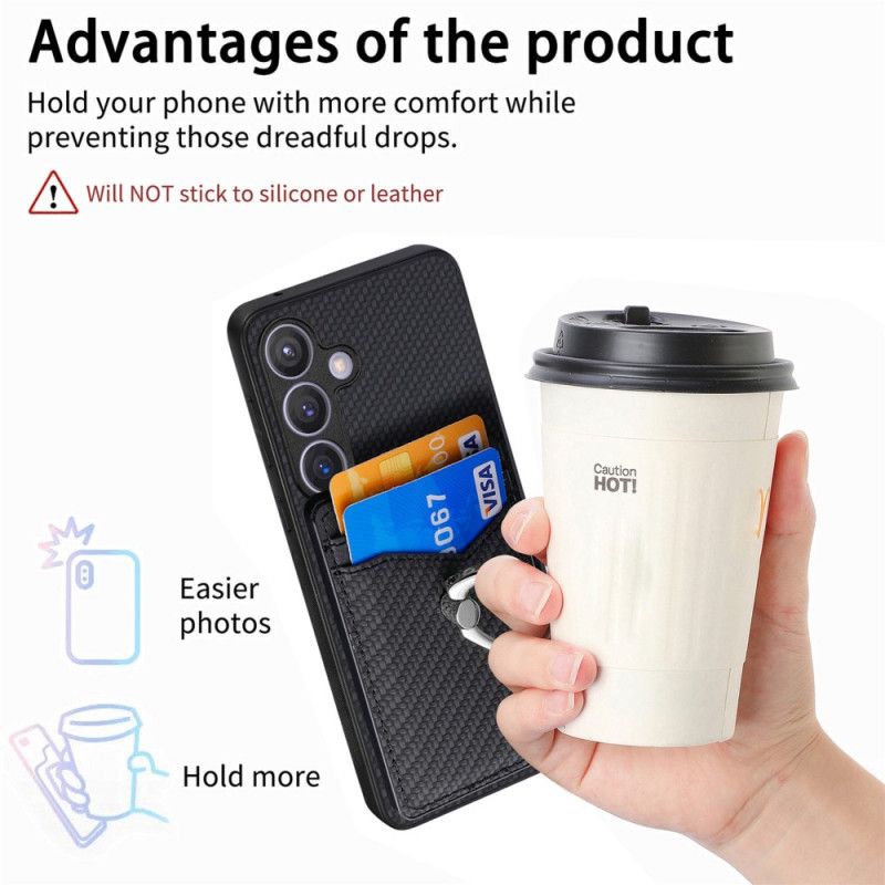 Kryt Na Samsung Galaxy S25 5g Pouzdro Na Karty A Stojánek Na Prsteny Z Uhlíkových Vláken