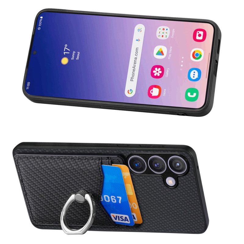 Kryt Na Samsung Galaxy S25 5g Pouzdro Na Karty A Stojánek Na Prsteny Z Uhlíkových Vláken