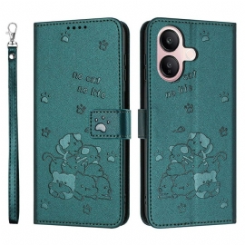 Kožený Kryt Vivo V60 Lite Popruh S Kočičím Vzorem