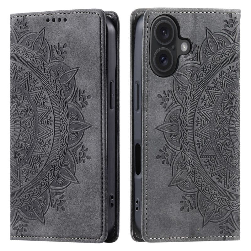 Kožené Pouzdro Folio iPhone 16 Plus Efekt Mandala Suede