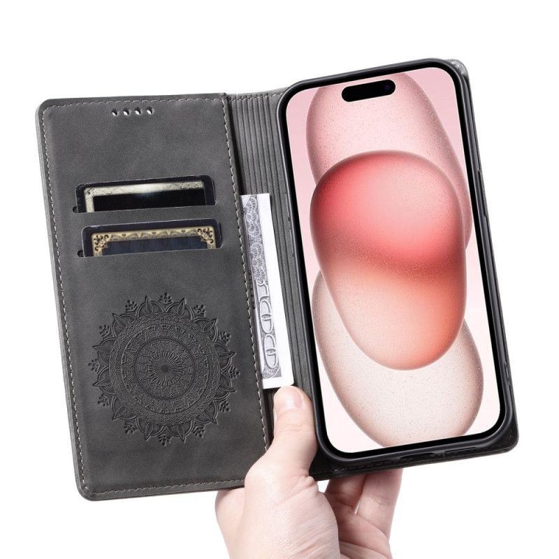 Kožené Pouzdro Folio iPhone 16 Plus Efekt Mandala Suede