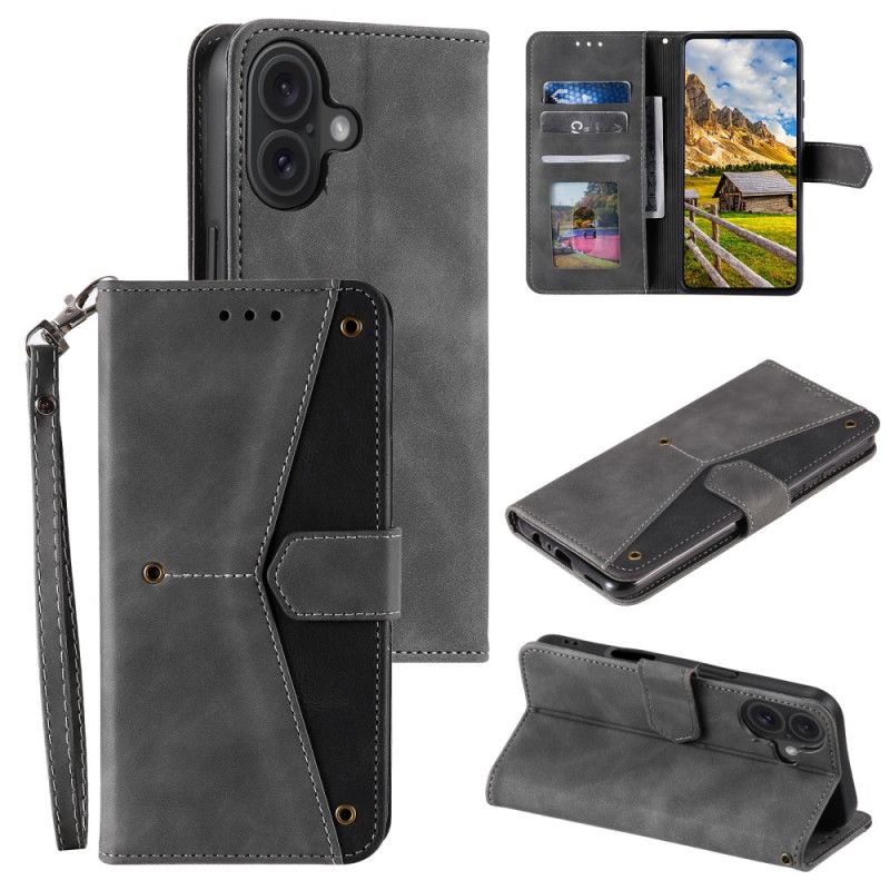 Kožený Kryt iPhone 16 Plus Dvoubarevná Peněženka