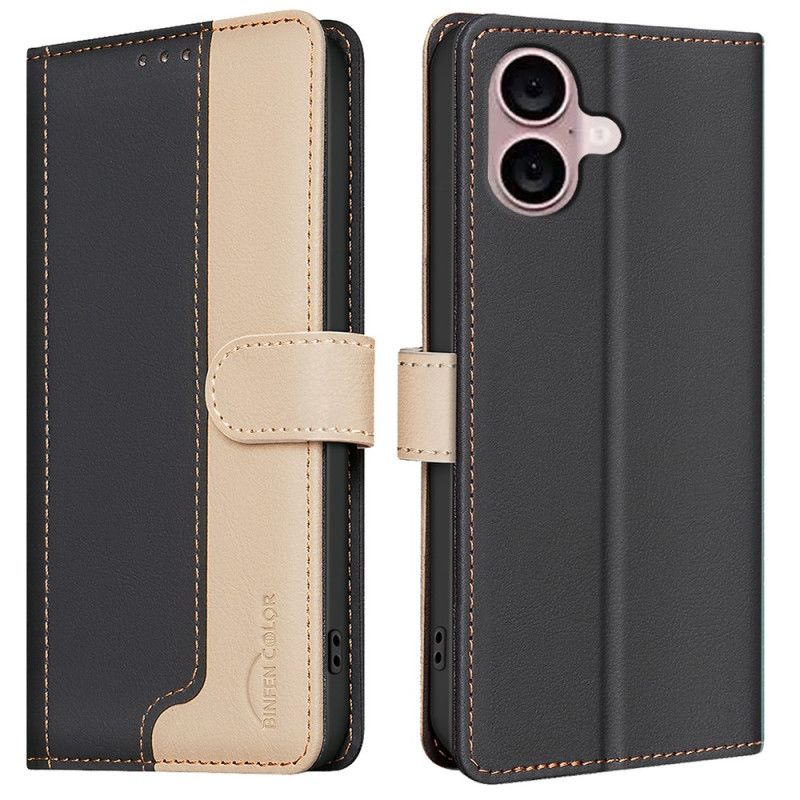 Kožený Kryt iPhone 16 Plus Dvoubarevná Technologie Blokování Rfid Binfen Color