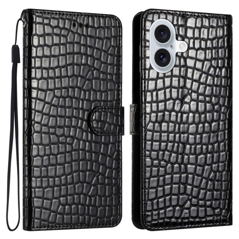 Kožený Kryt iPhone 16 Plus Krokodýlí Styl S Popruhem