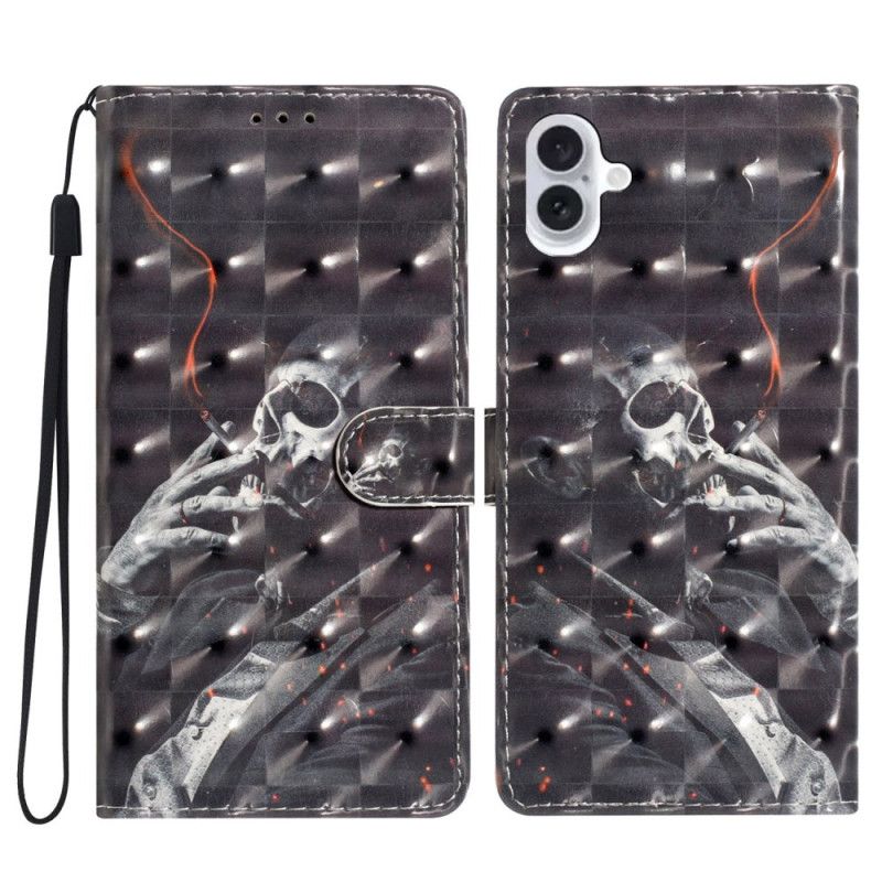 Kožený Kryt iPhone 16 Plus Kuřácká Kostra S Popruhem