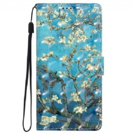 Kožený Kryt iPhone 16 Plus Květy Meruněk S Popruhem