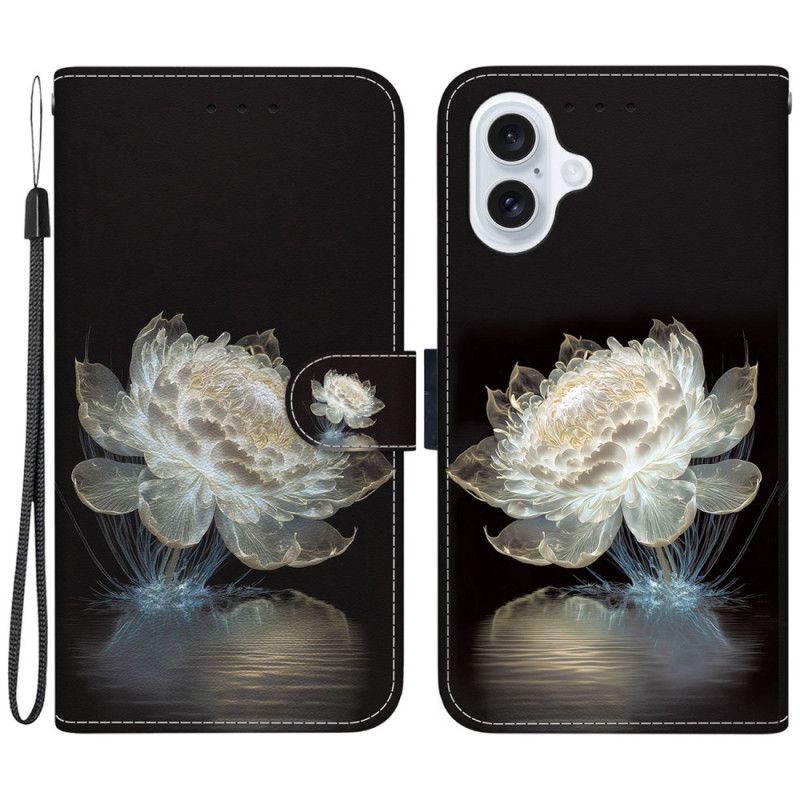 Kožený Kryt iPhone 16 Plus Křišťálová Pivoňka S Řemínkem