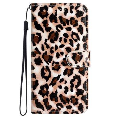 Kožený Kryt iPhone 16 Plus Leopardí Vzor S Páskem