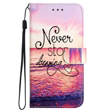 Kožený Kryt iPhone 16 Plus Nikdy Nepřestávejte Snít S Popruhem
