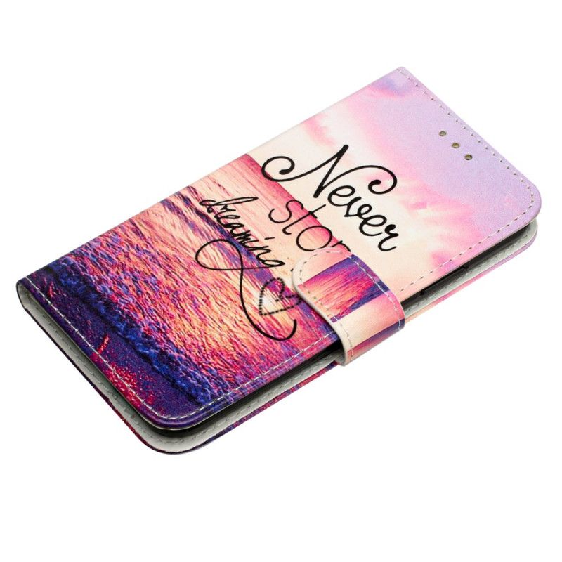 Kožený Kryt iPhone 16 Plus Nikdy Nepřestávejte Snít S Popruhem
