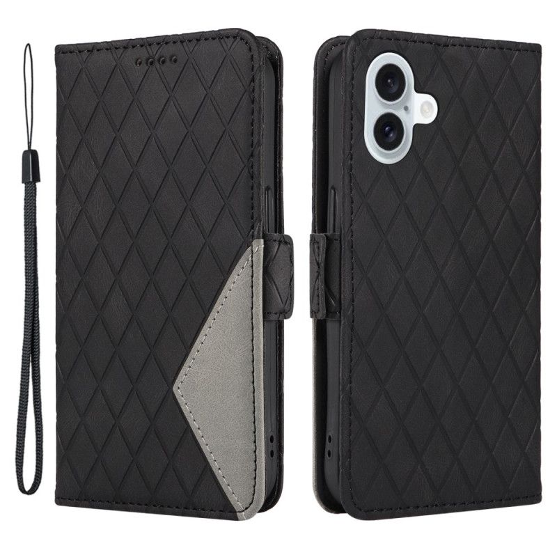 Kožený Kryt iPhone 16 Plus Páskový Diamantový Vzor