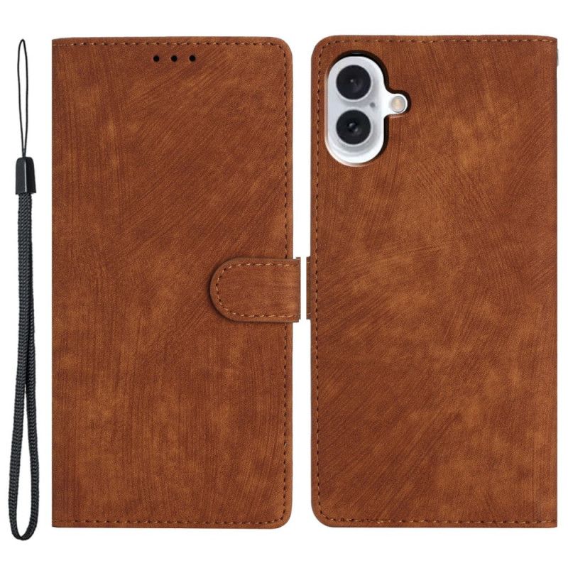 Kožený Kryt iPhone 16 Plus Semišový Efekt S Páskem