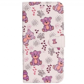 Kožený Kryt iPhone 16 Plus Vzor Lanyardového Medvěda