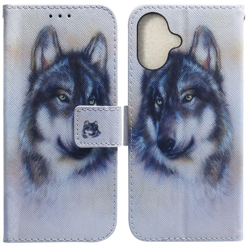 Kožený Kryt Na iPhone 16 Plus Akvarel Vlk