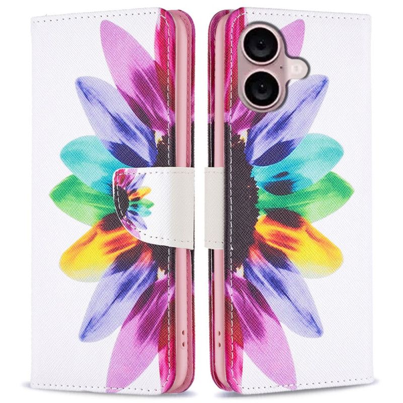 Kožený Kryt Na iPhone 16 Plus Květina Akvarelu