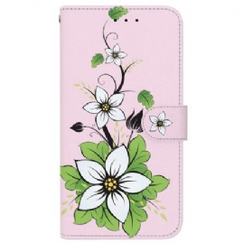 Kožený Kryt Na iPhone 16 Plus Lilie S Popruhem