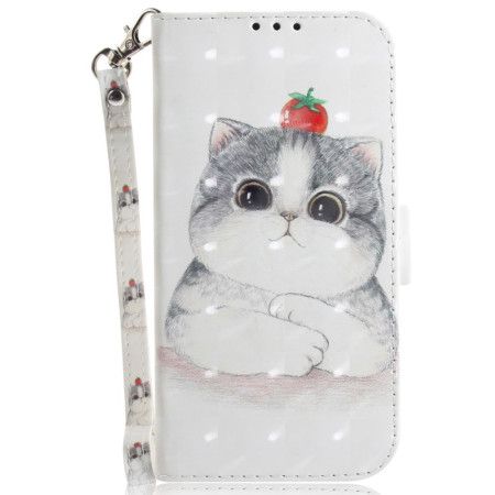 Kožený Kryt Na iPhone 16 Plus Roztomilá Kočka S Popruhem