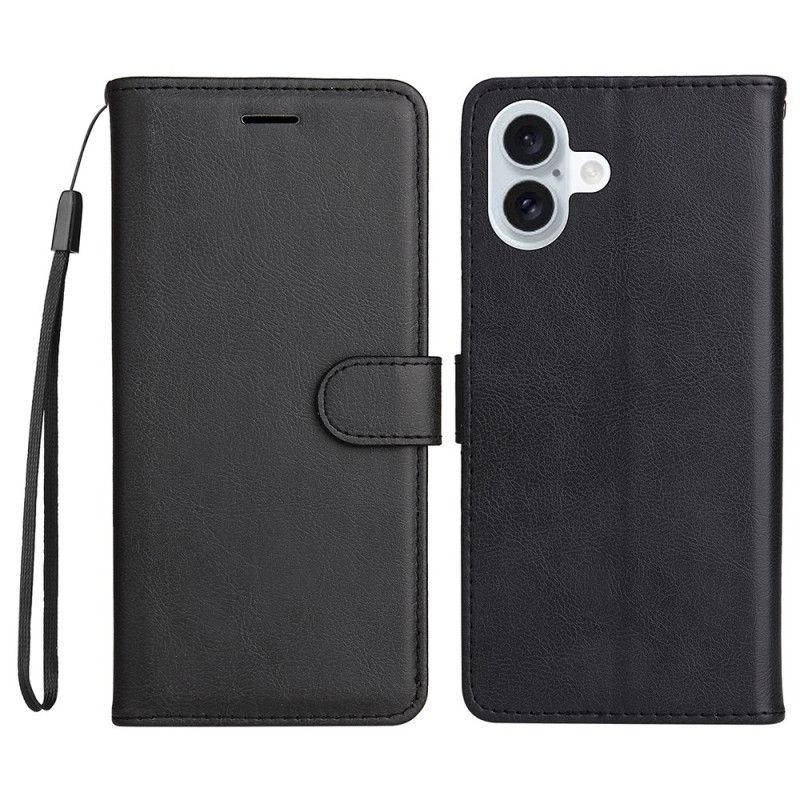 Kožený Kryt Na iPhone 16 Plus Umělá Kůže S Řemínkem
