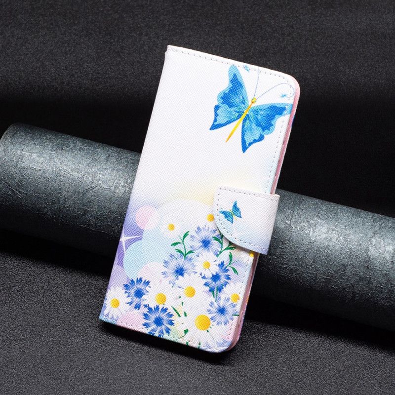 Kožený Kryt Na iPhone 16 Plus Vzor Motýlů A Květin